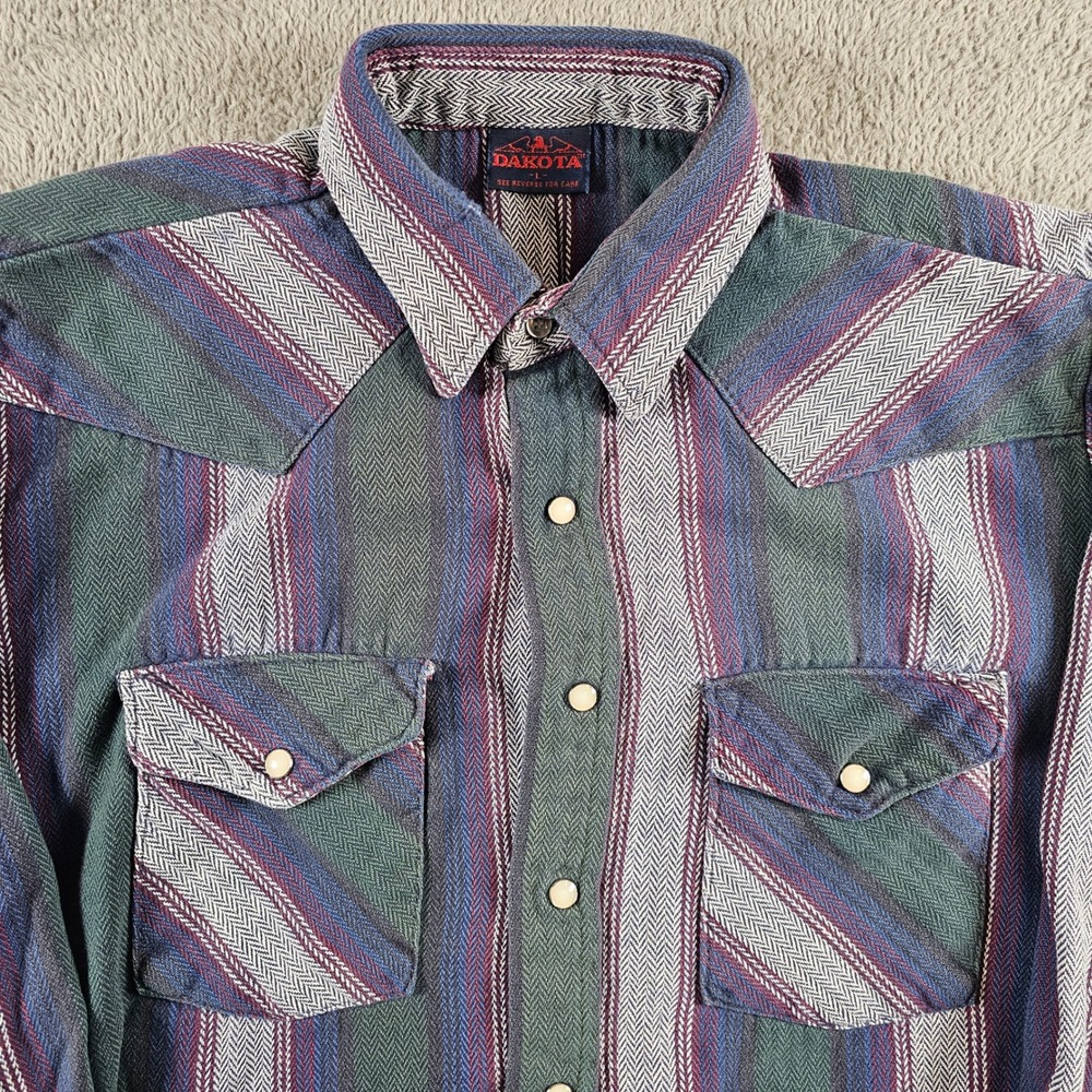 Dakota Vintage Western Pearl Snap Shirt Mens Large Multi Color Made in USA